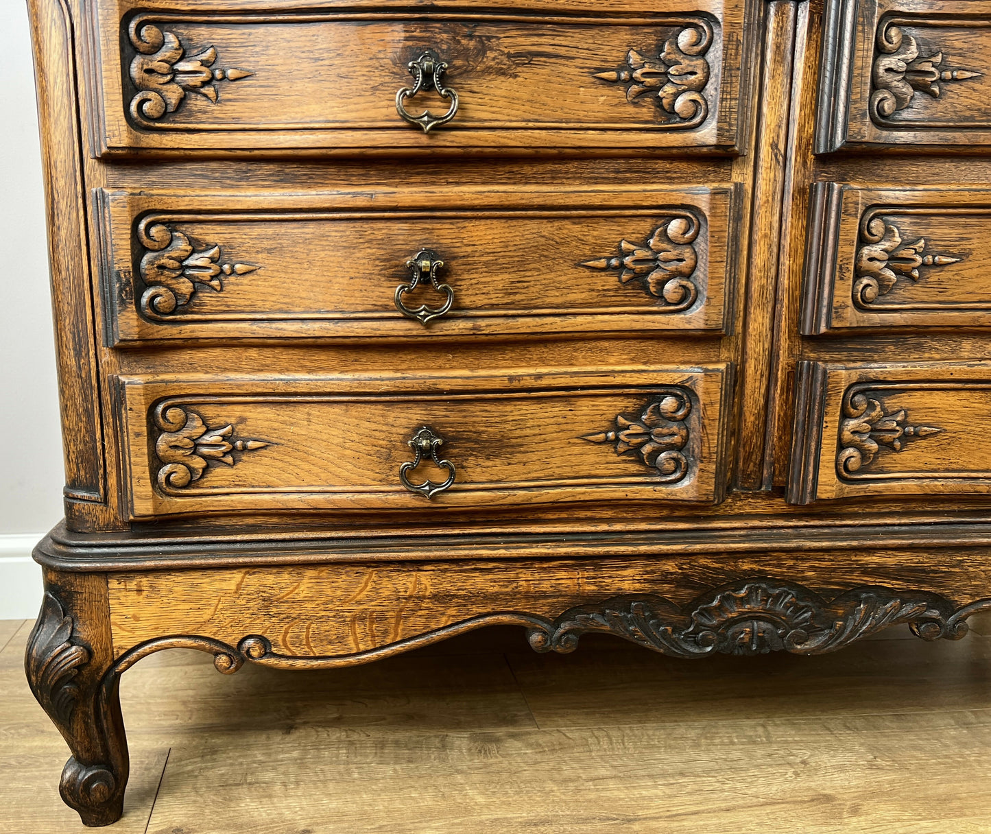 Chest of Drawers Vintage French Louis Oak 6 Drawers Carved Cabinet LOT 6263