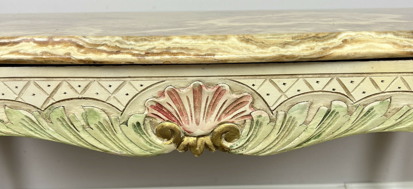 Coffee Table Vintage Shabby Chic Louis XVI Marble Top Carved Table LOT 6278