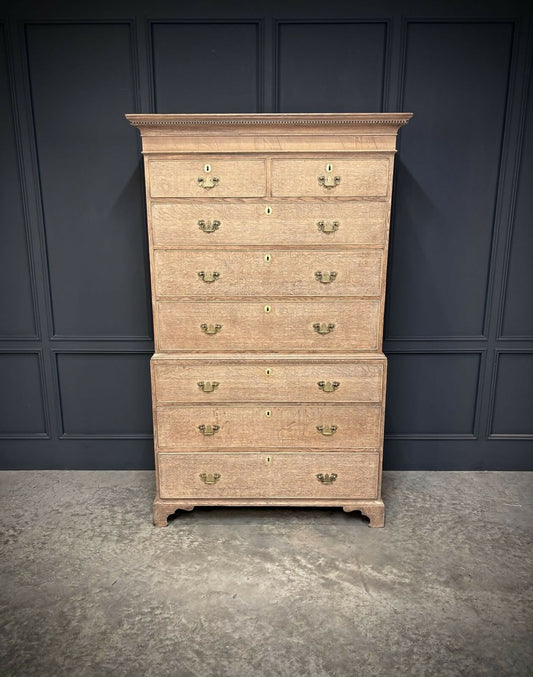 18th Century Bleached Oak Tallboy Chest On Chest