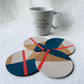 SOLD Set of 4 Cork Coasters - Hand Painted Geometric/Modern Design (Blue/Grey/Coral)