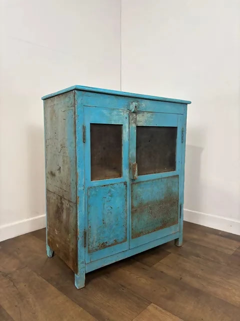 Industrial Style Reclaimed Distressed Blue Indian Cupboard