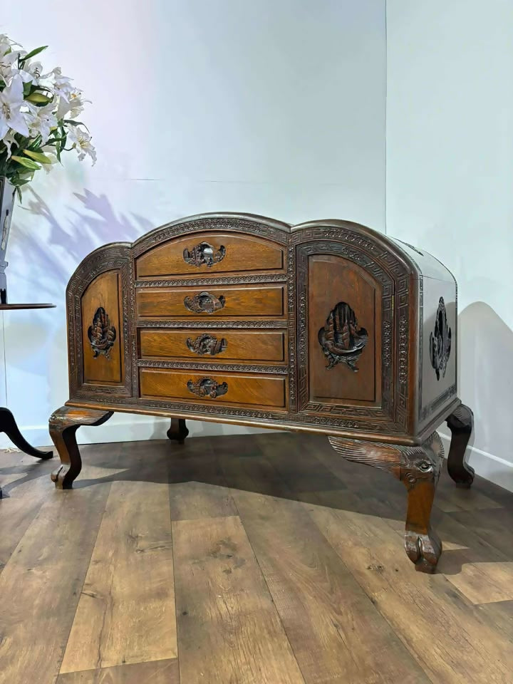 Oriental 1920s Cloud Shaped Carved Cabinet (Camphor Wood)