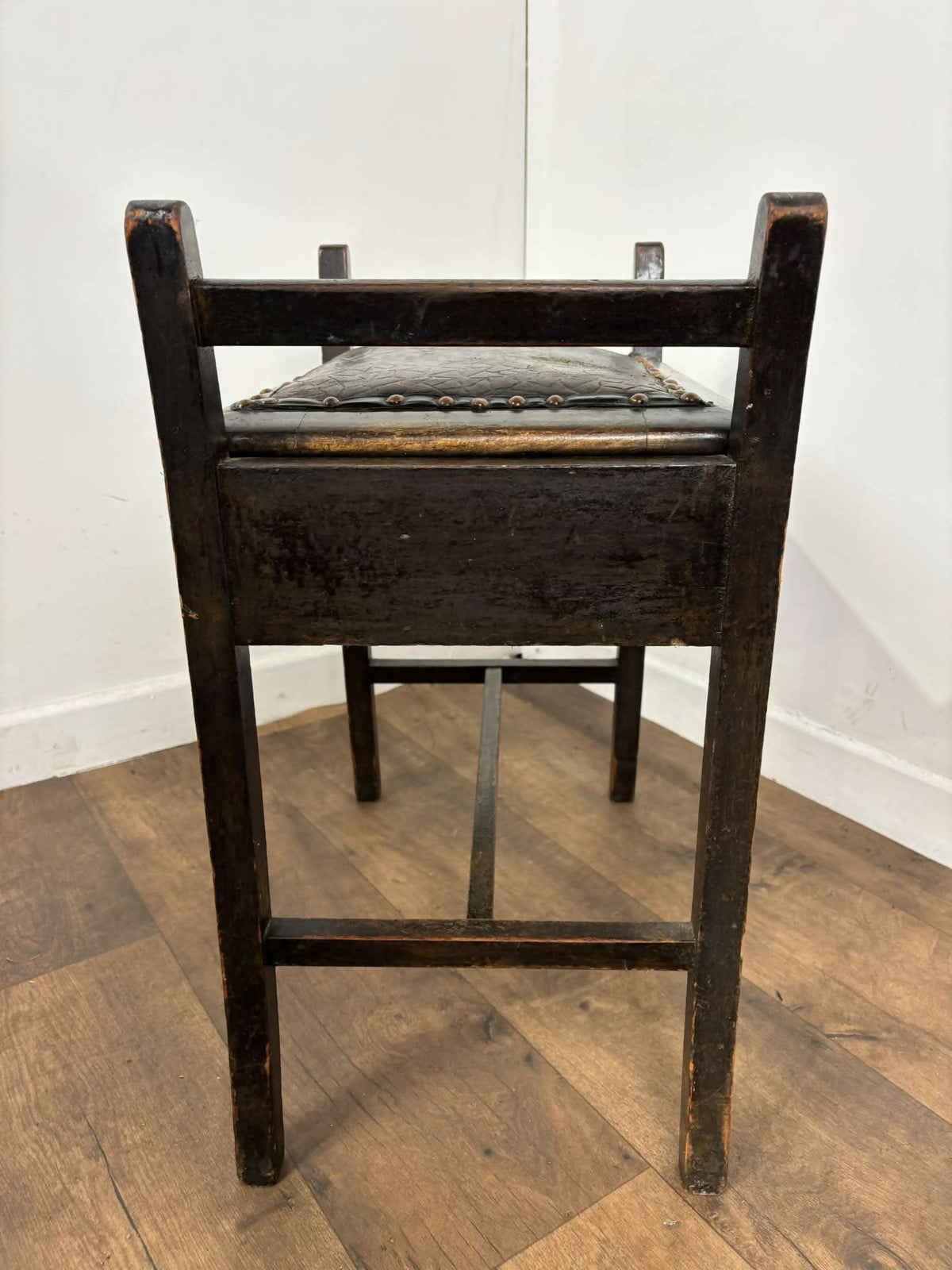 Vintage Beech Piano Stool with Lift-Up Storage