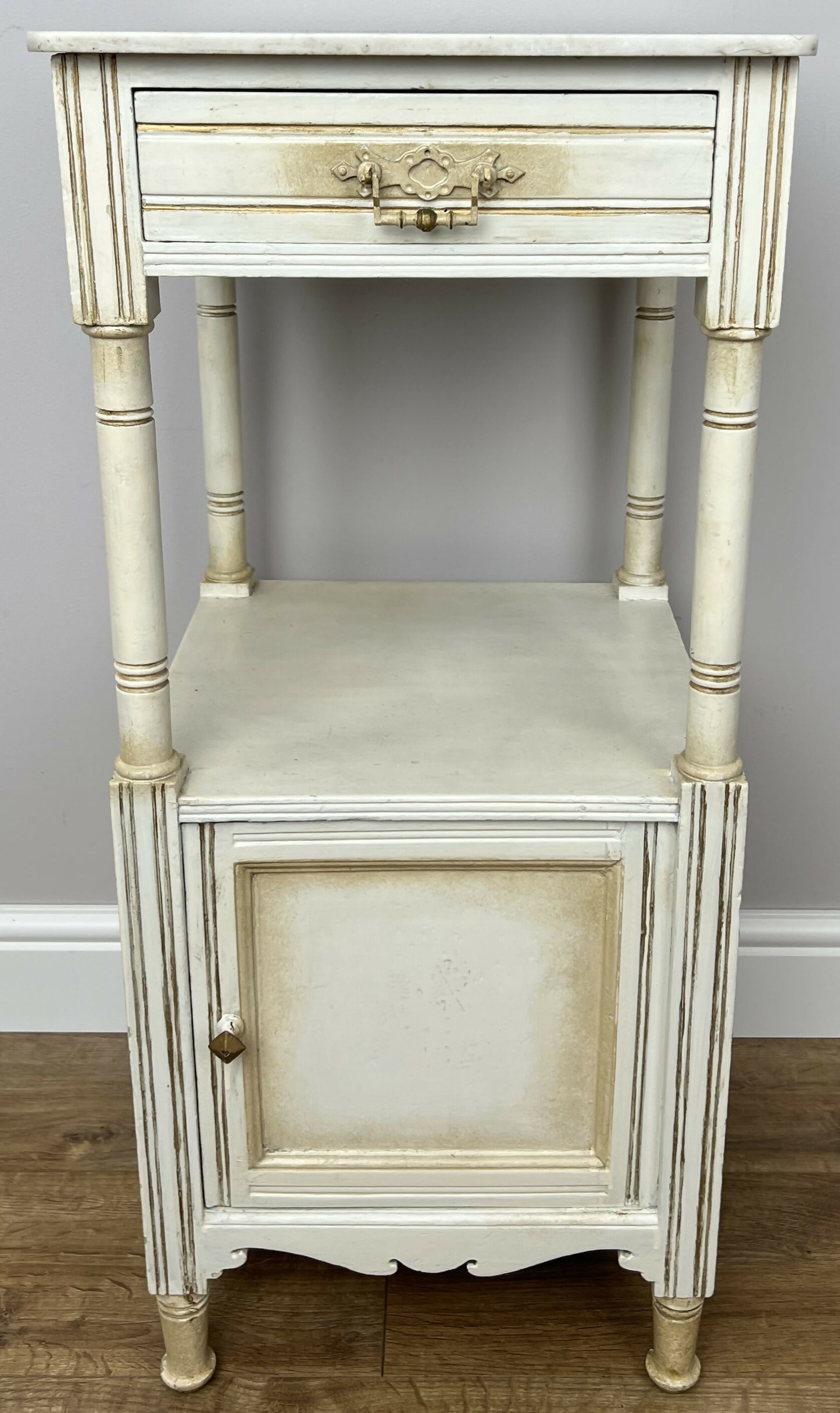 Bedside Table Antique French Style Marble Top Oak Cabinet Nightstand LOT 6224