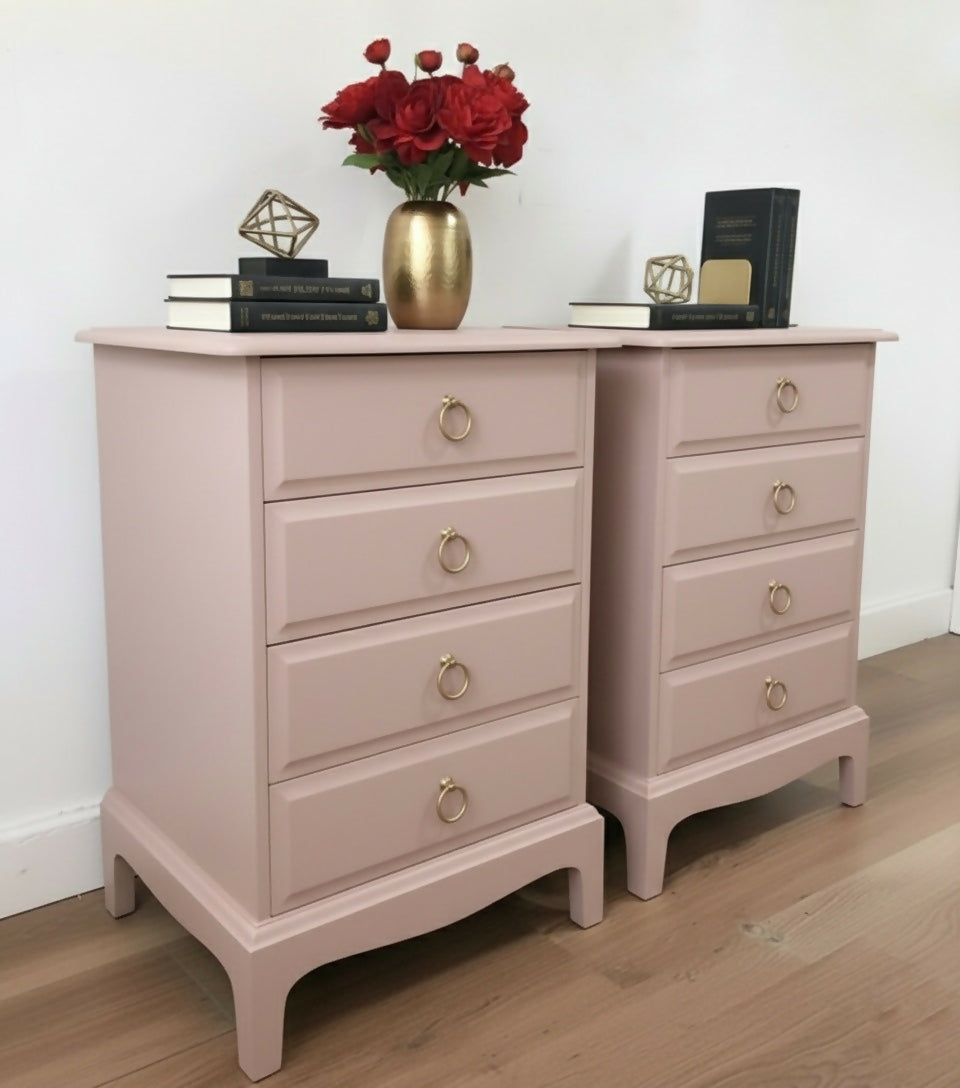 Stag minstrel pink bedside cabinets