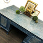 Blue Antique Claw and Ball Double Pedestal Office Desk By Cooke’s Ltd