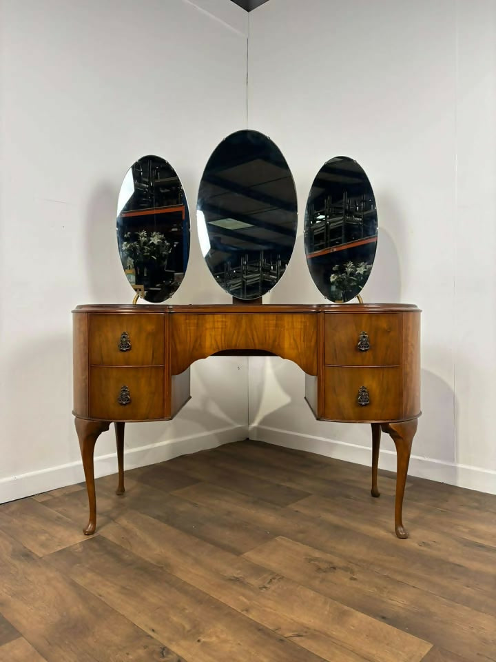 Vintage 1950s Walnut Kidney-Shaped Dressing Table