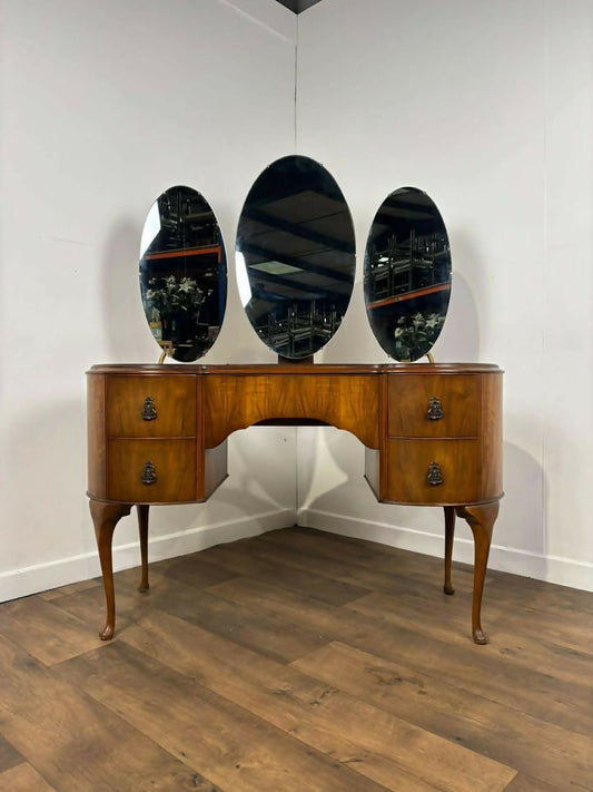 Vintage 1950s Walnut Kidney-Shaped Dressing Table