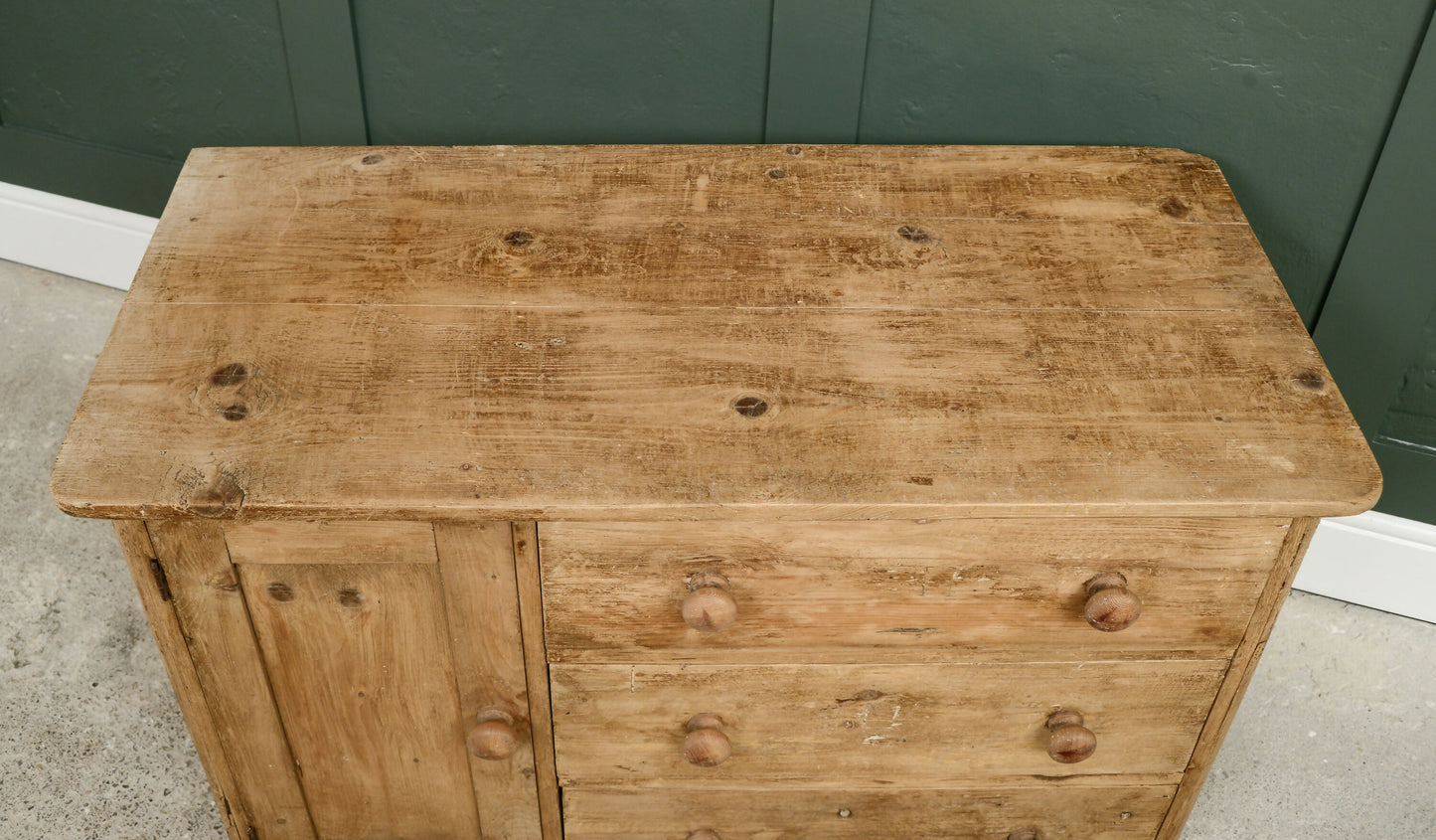 Victorian Pine Rustic Kitchen Sideboard with Cupboard & Drawers