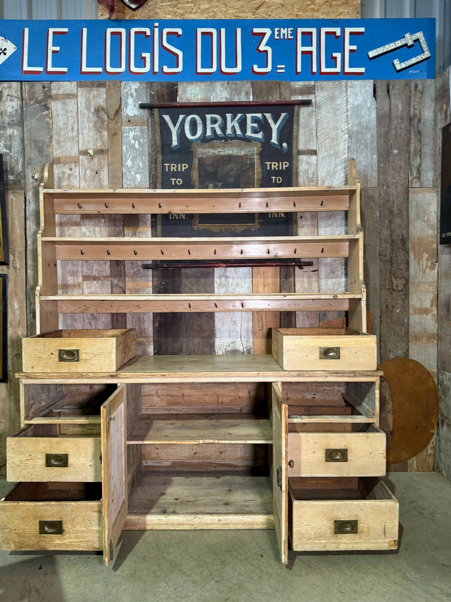 Antique Late Victorian English Pine Kitchen Dresser Shelves Housekeeper Cupboard, c.1870