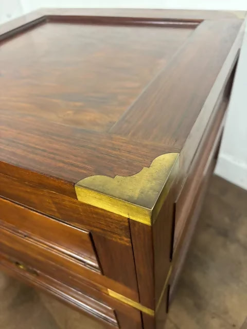 Pair of Campaign Style Hardwood Bedside Chests