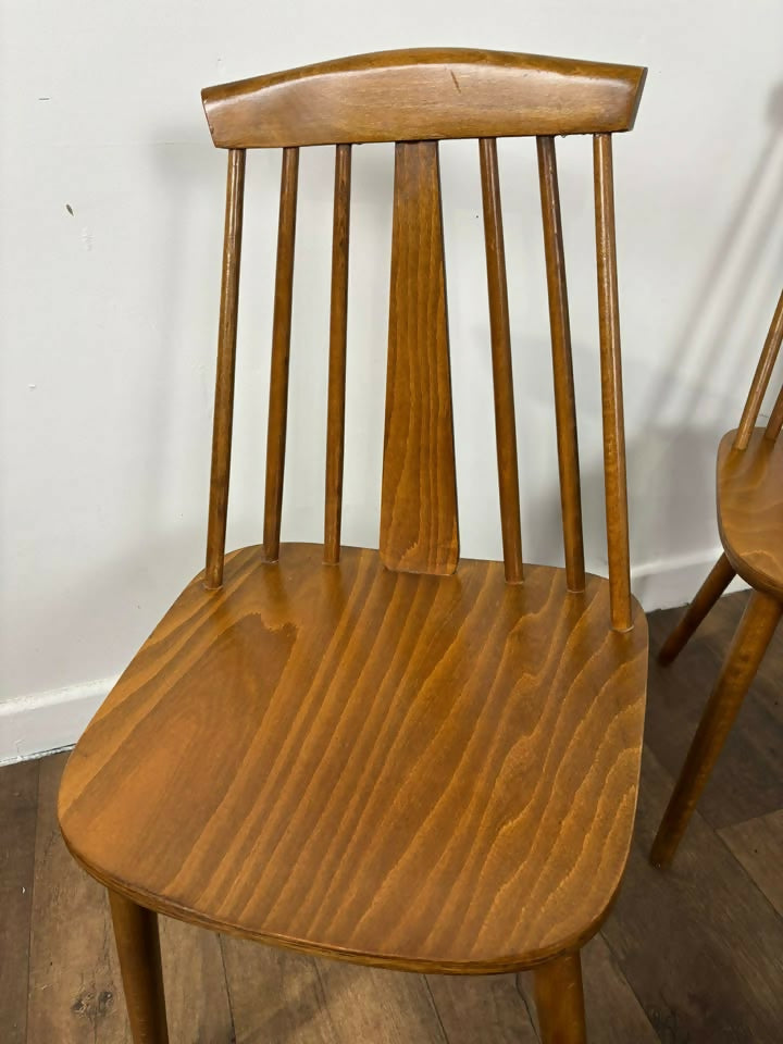 Set of Four Rodanski Mid Century Danish Style Stick-Back Dining Chairs