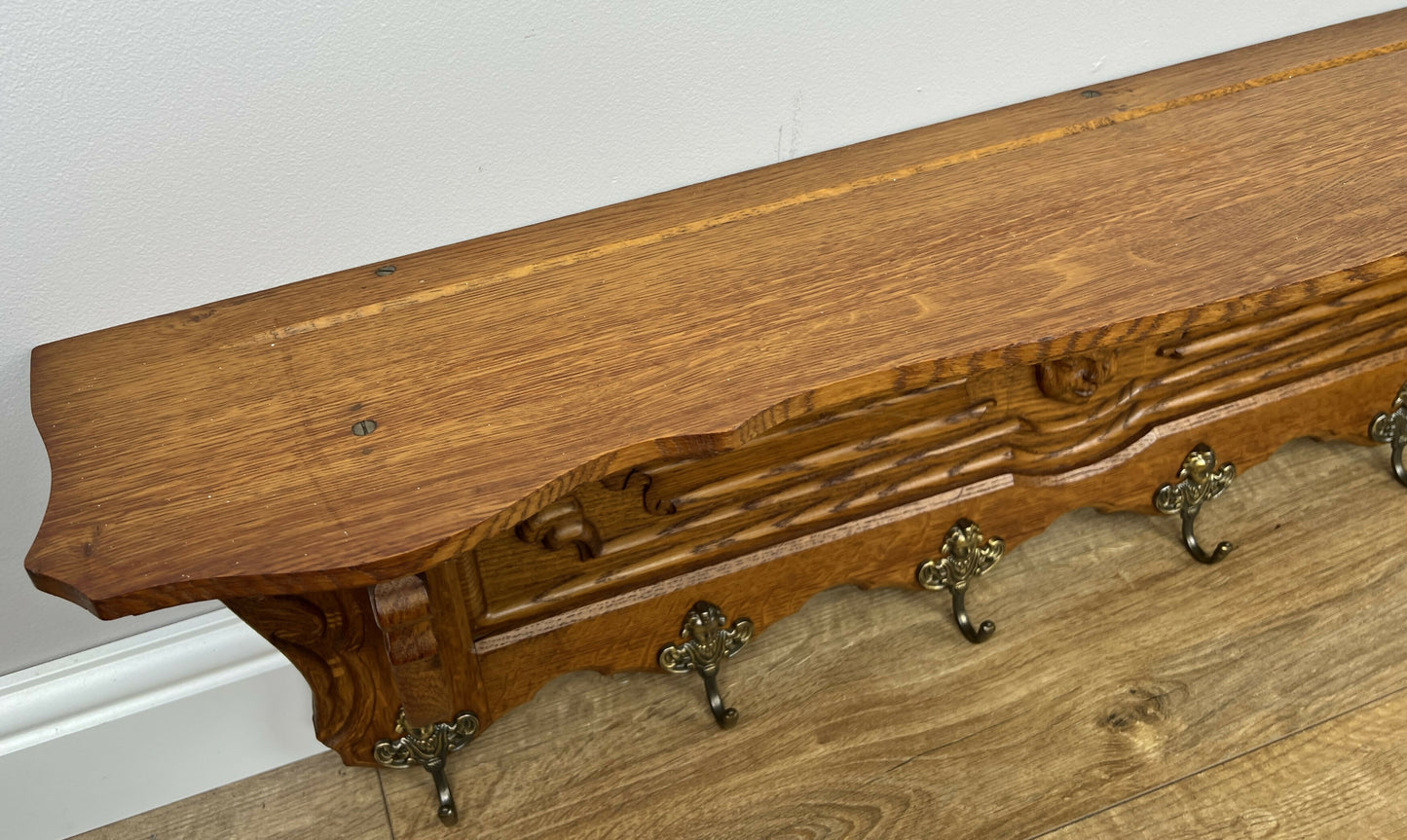 Coat Rack Vintage French Oak Wall Mounted 6 Hooks Carved Rack Hanger LOT 6304
