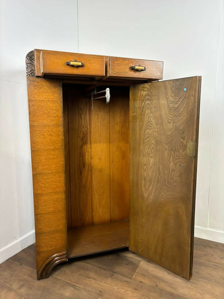 Vintage Oak Gentlemans Wardrobe / Tallboy – Art Deco Style