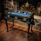 Vintage Queen Anne Style Bijouterie Jewellery Display Table in Black & Gold with William Morris Interior