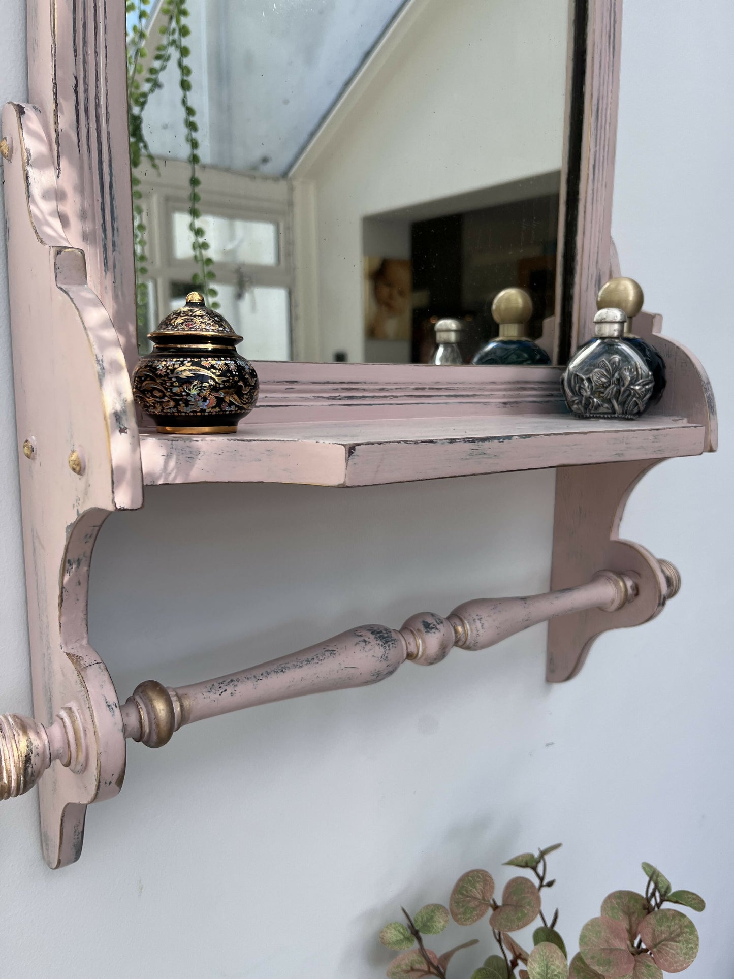 SOLD!! Please don’t order. Vintage Vanity Mirror Shelf with Rail. Bathroom mirror