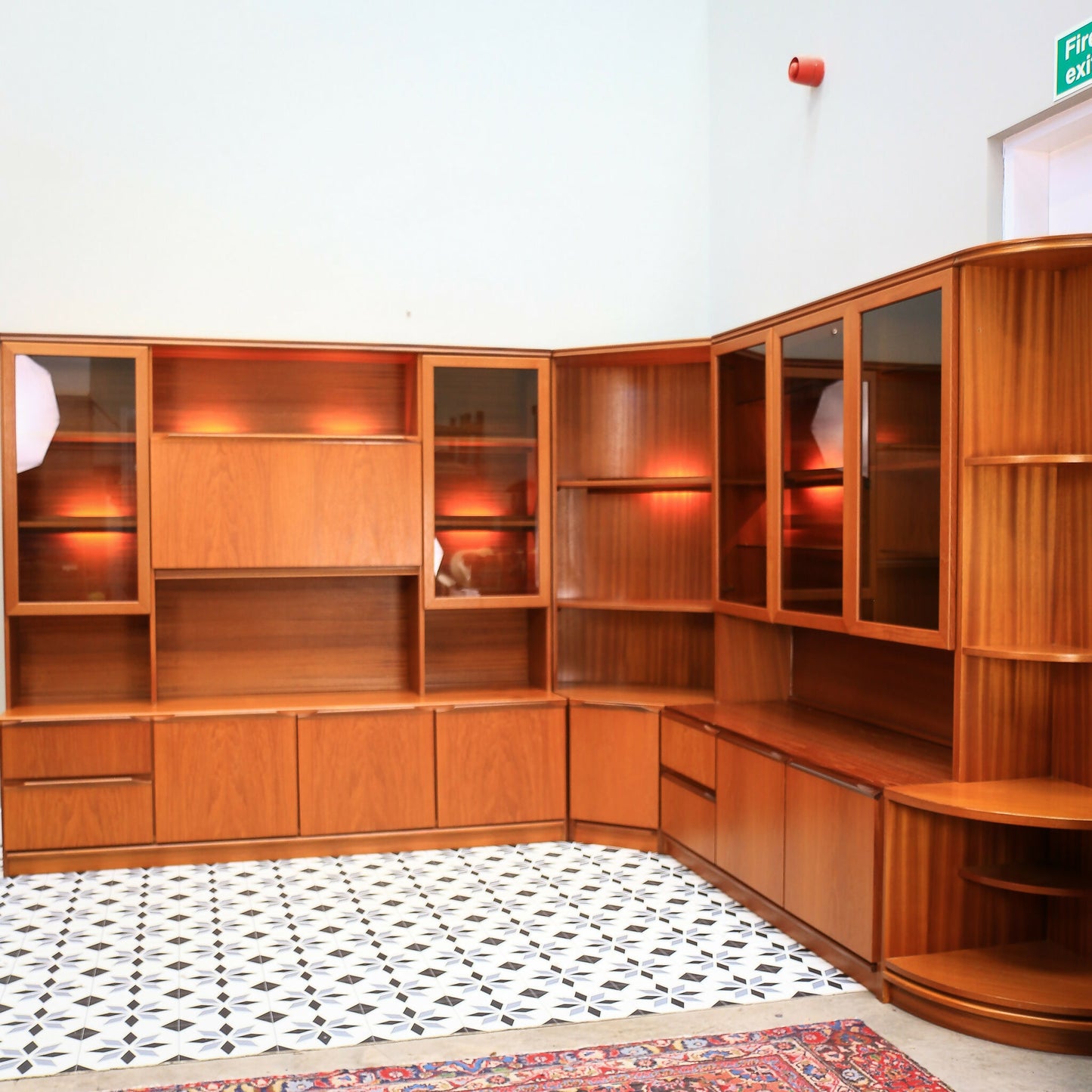Teak Mid Century Wall Units by Morris of Glasgow. 1970s Display Drinks Cabinet