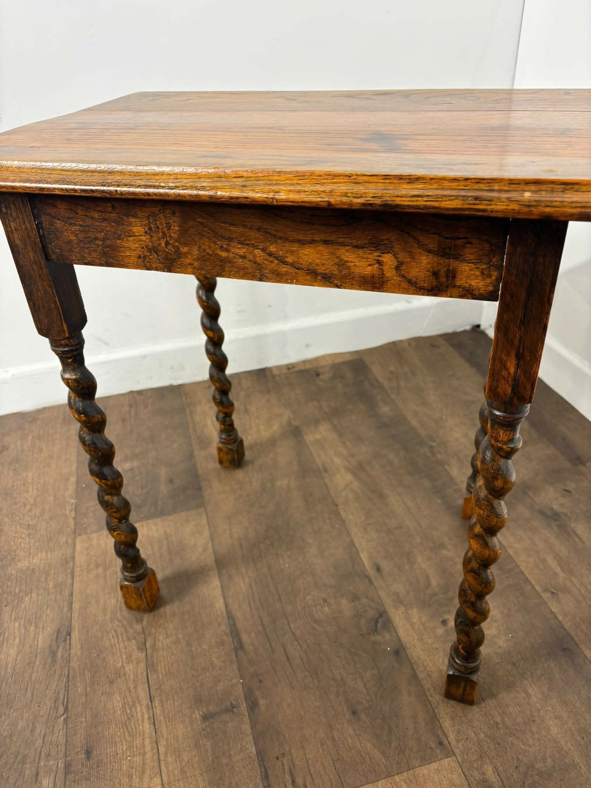 Vintage Oak Side Table With Barley Twist Legs