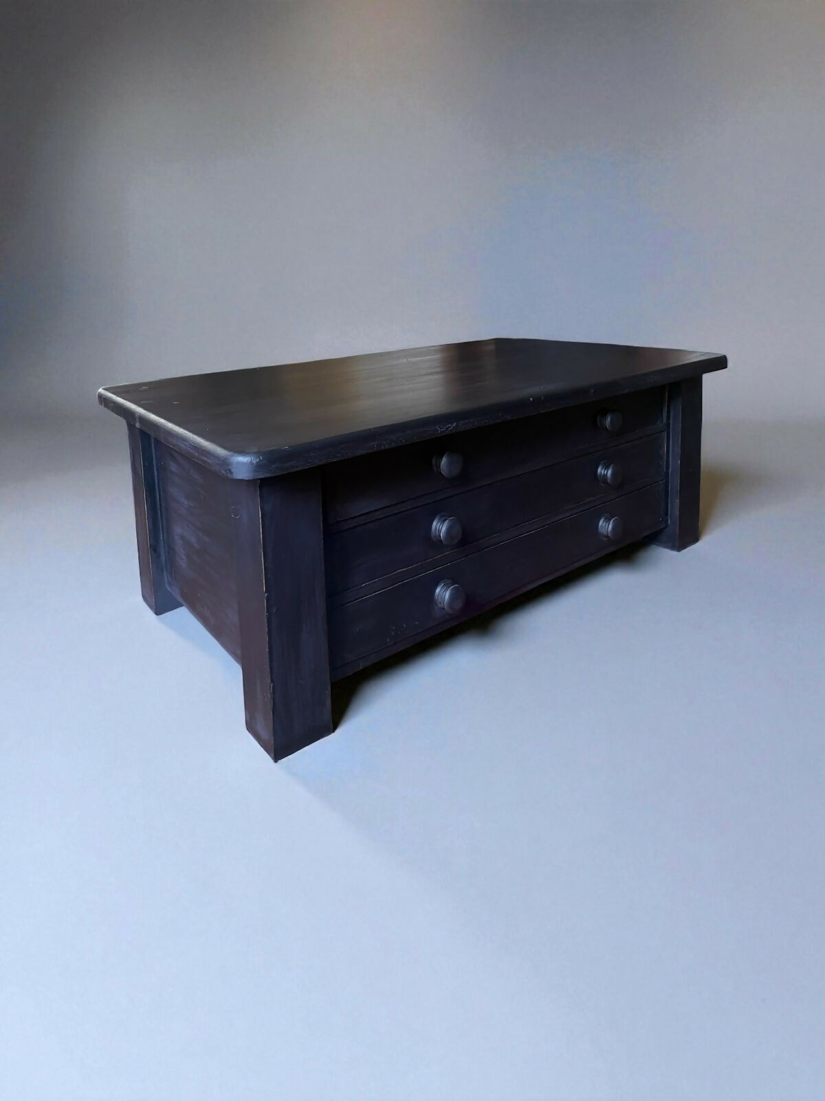 Large Black Painted Pine Late 20th Century Coffee TV Table Plan Chest Style