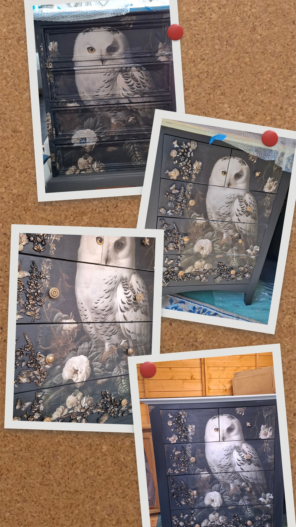 Owl decoupage wood Drawers