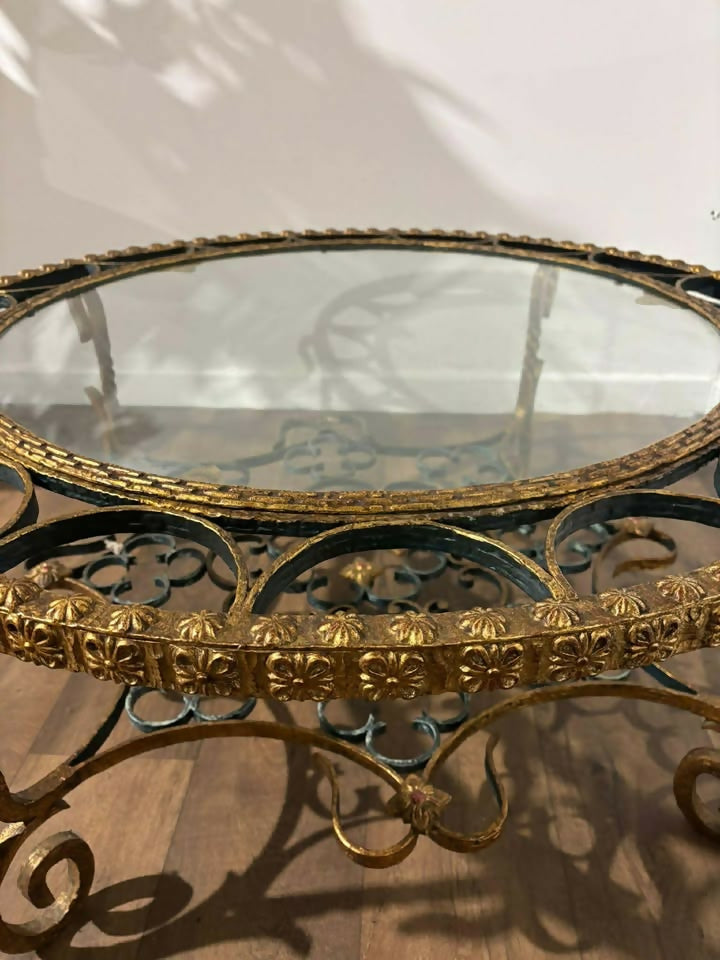 Ornate Reproduction Glass Topped Gilt Metal Framed Centre Table