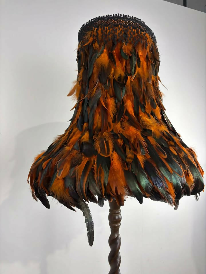 Vintage Barley Twist Standard Lamp with Handmade Feather Shade