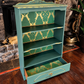 Upcycled Vintage Green & Gold Woodland 'Boxing Hares' Patterned Statement Bookcase