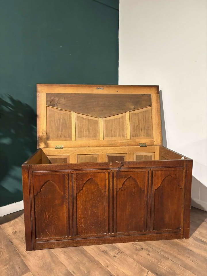 Large Antique Carved Oak Blanket Box