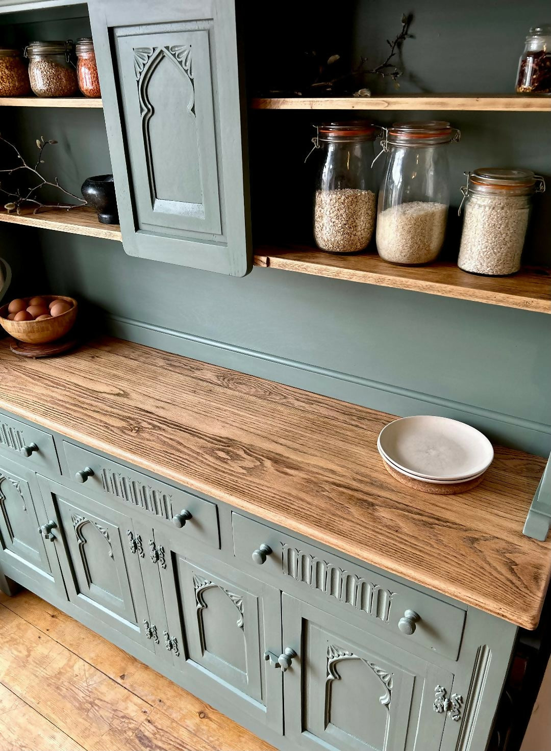 NOW SOLD Hand Painted Green Welsh Dresser Upcite NOW SOLD Hand Painted Green Welsh Dresser Upcite
