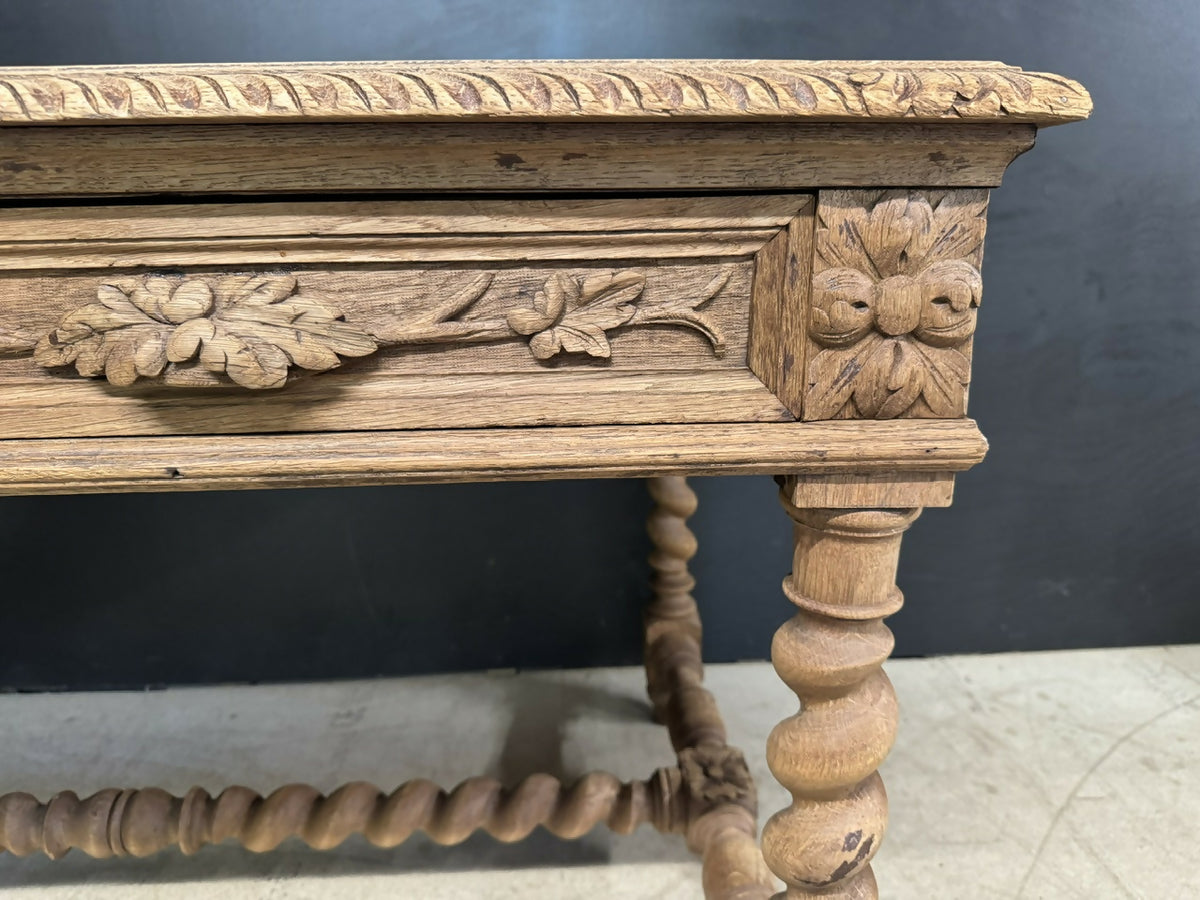 French Bleached Oak Carved Writing Desk