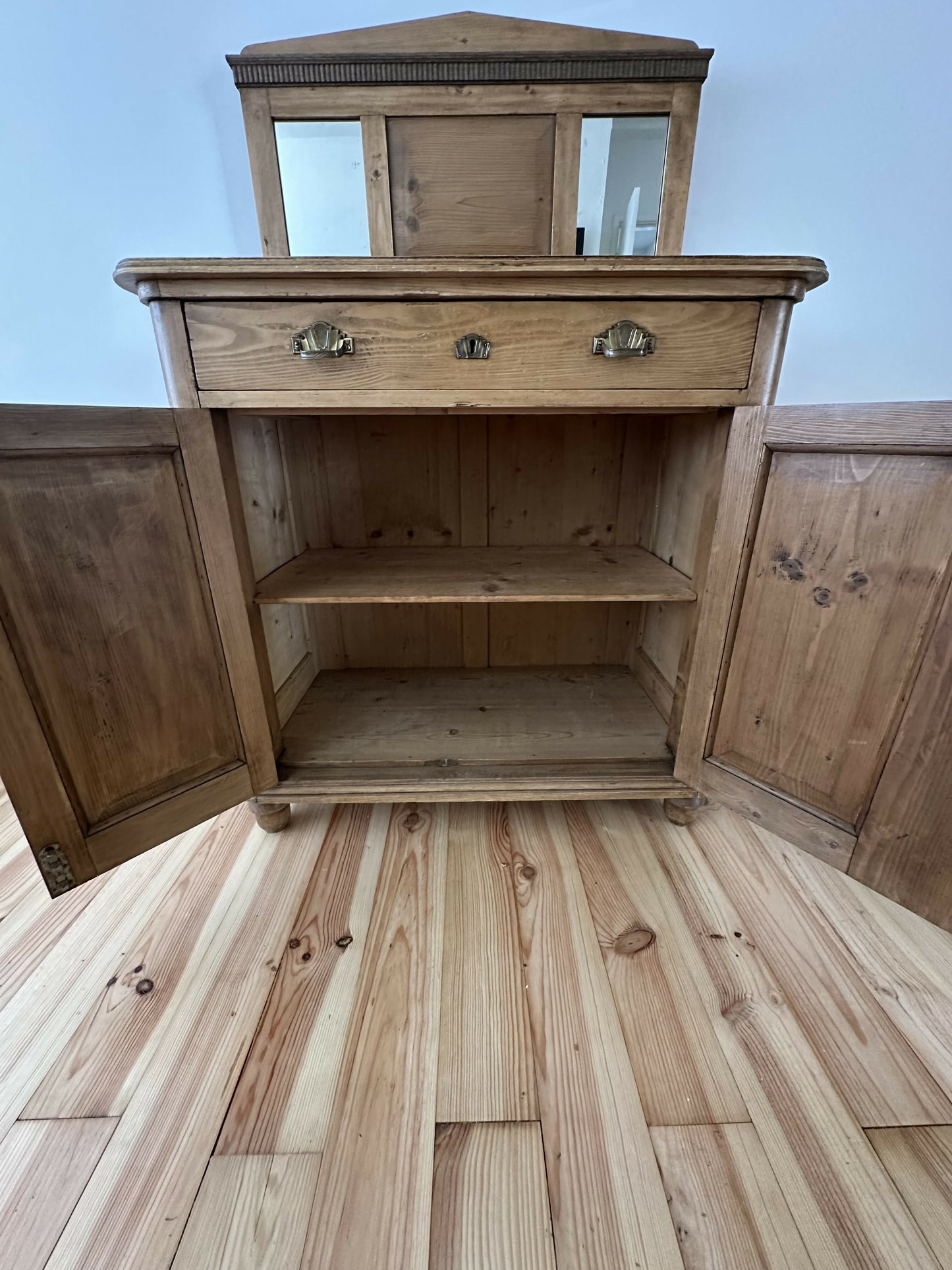 Antique Victorian Pine Chiffonier, Rustic Solid Wood Sideboard, Art Deco Handle Dresser, Natural Patina Storage Cabinet, Old English Buffet