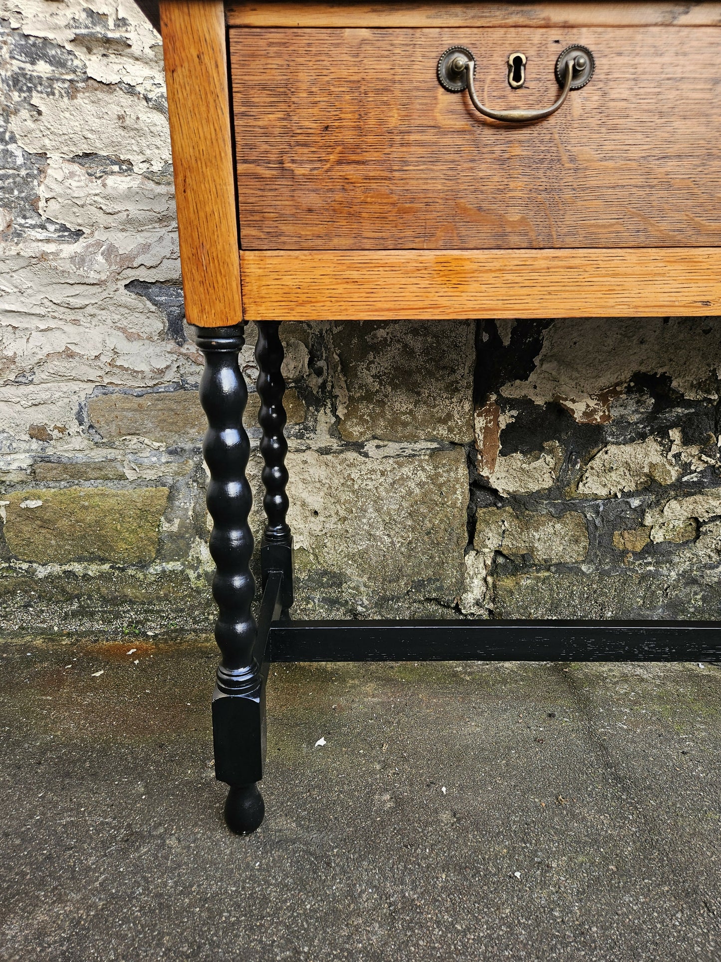 Vintage Oak Chest Of Drawers Two Drawer Cabinet Lovely Detailing Ebonised In Black
