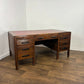 Mid Century Oak Kneehole Twin Pedestal Desk