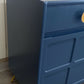 Midcentury Retro Nathan Squares Sideboard. Blue Yellow Painted Upcycled TV Cabinet Commission Piece
