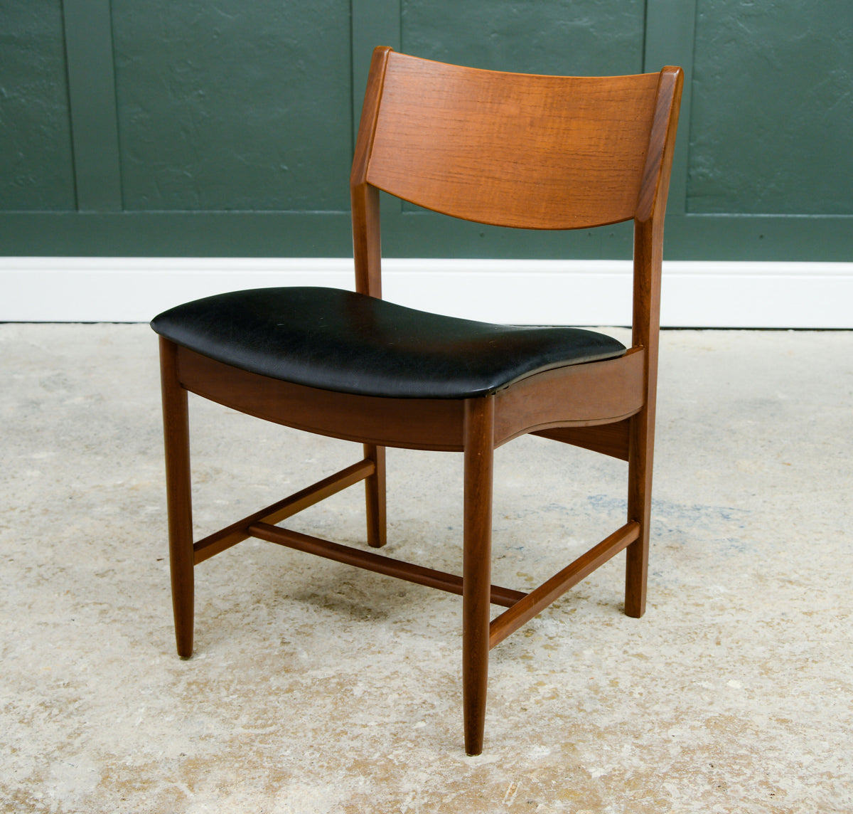 4 x Danish Teak Mid Century Dining Chairs with Black Seats -Glostrup Mobelfabrik