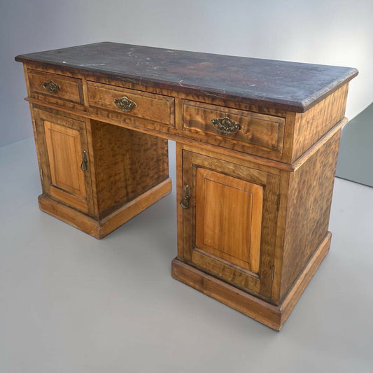 Vintage Burr Walnut and Slate writing office pedestal desk