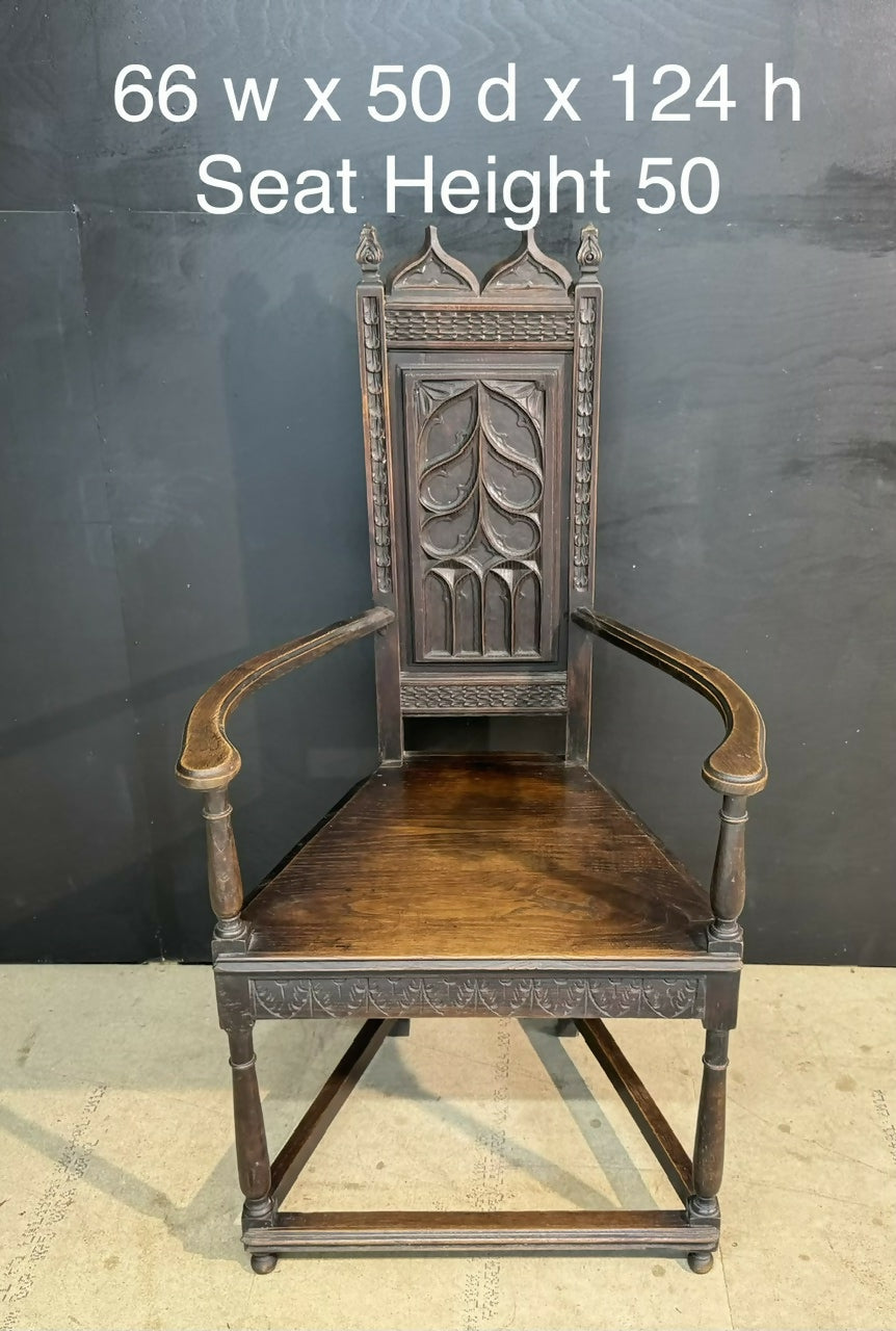 Carved Oak Wainscot Arm Chair