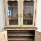 Vintage French Painted Pine display cabinet Glazed doors carving shelves cabrio