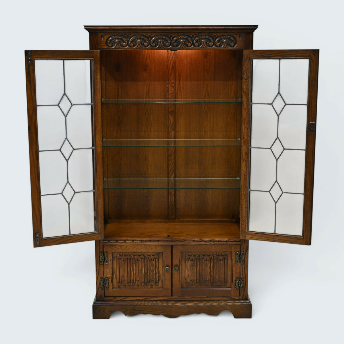 Old Charm Display Cabinet 3 Glass Shelves Tudor Cupboard #2155 FREE UK Delivery
