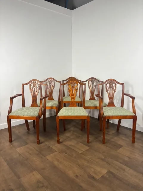 Set Of Six Reproduction Yew Wood Dining Chairs