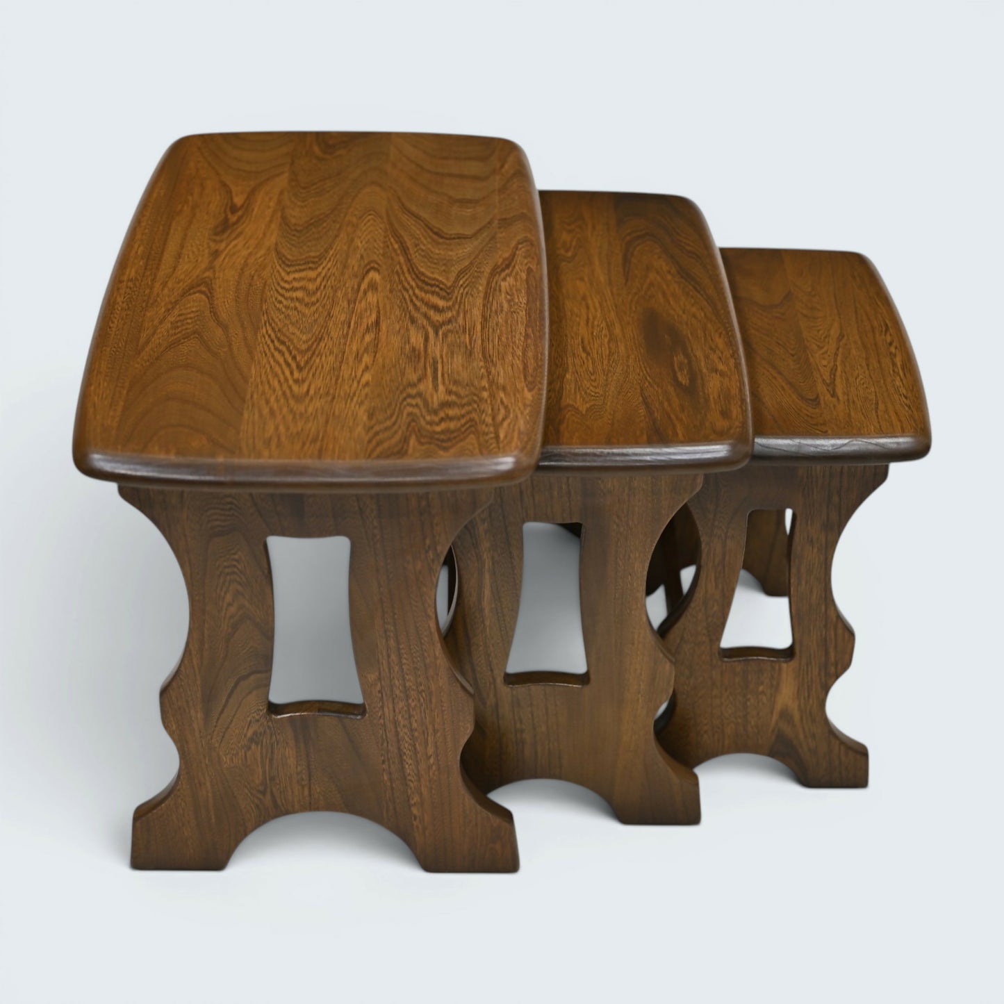 Ercol Nest Of Tables Solid Elm Side Tables Ercol's Badge 1970s GD FREE Delivery*