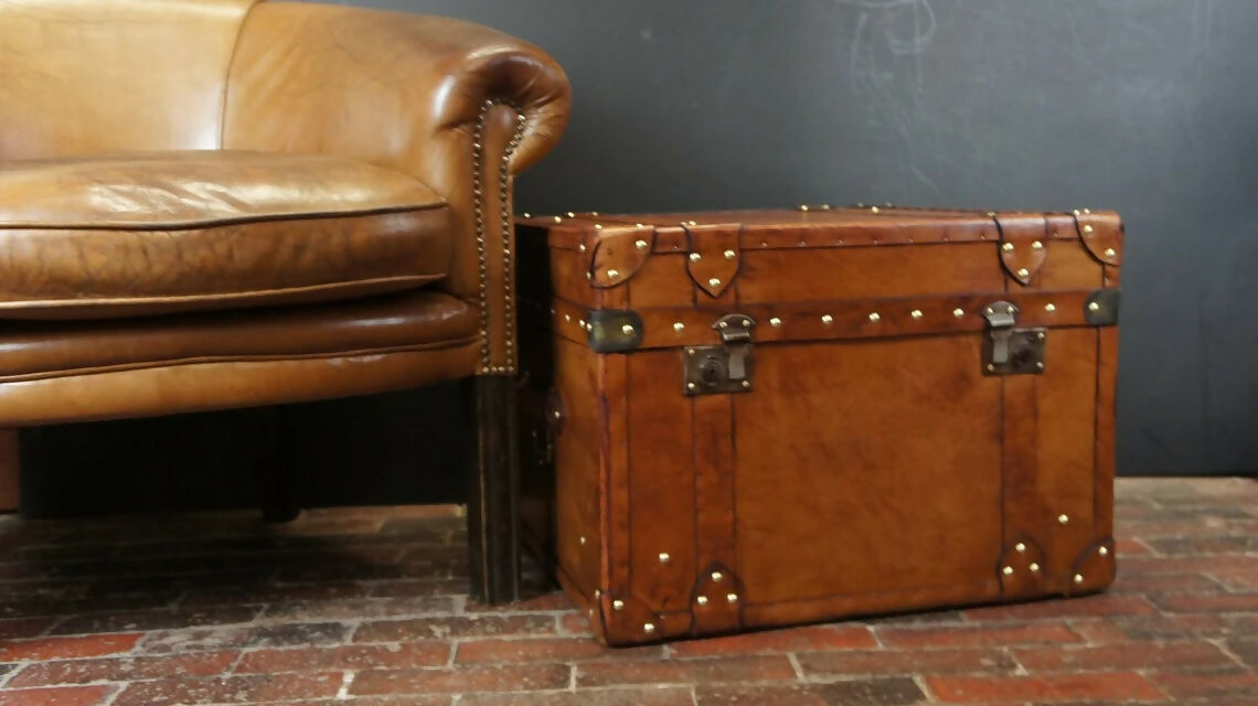 London Tan British Luxury Handmade Leather Coffee Table Trunk