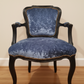 Louis XV Rococco Style Vintage Antique Chair Blue Crushed Velvet