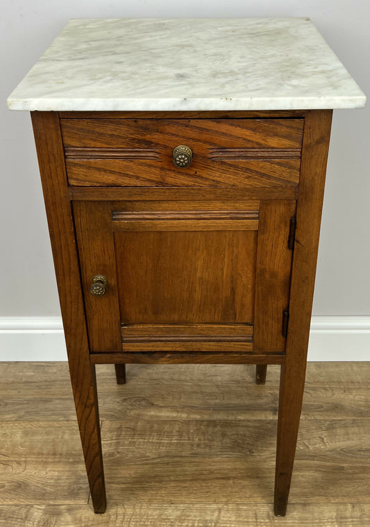 Bedside Table Antique French Style Marble Top Oak Cabinet Nightstand LOT 6245