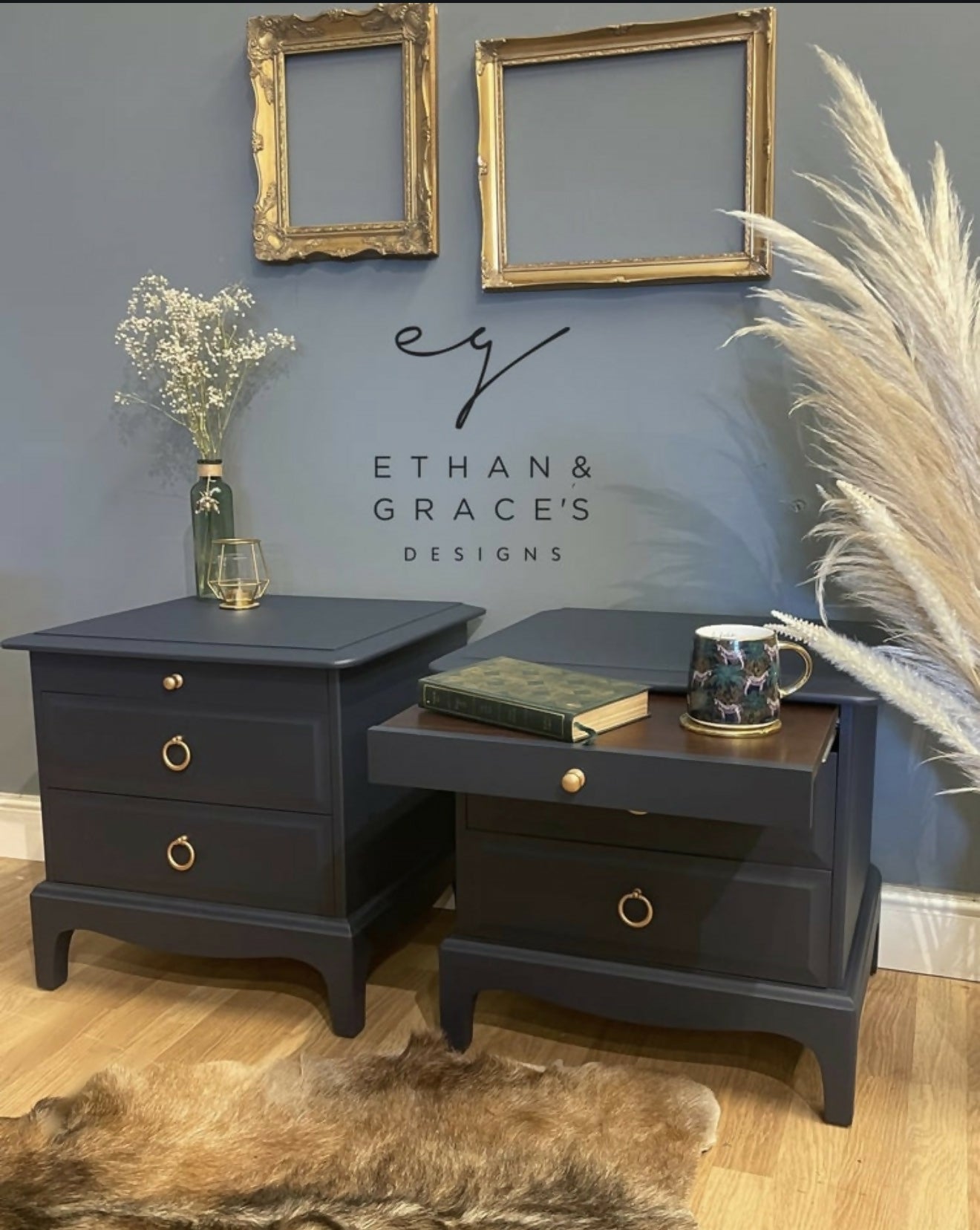 PRO SPRAY painted stag bedside tables dark matt blue…. ANY COLOUR