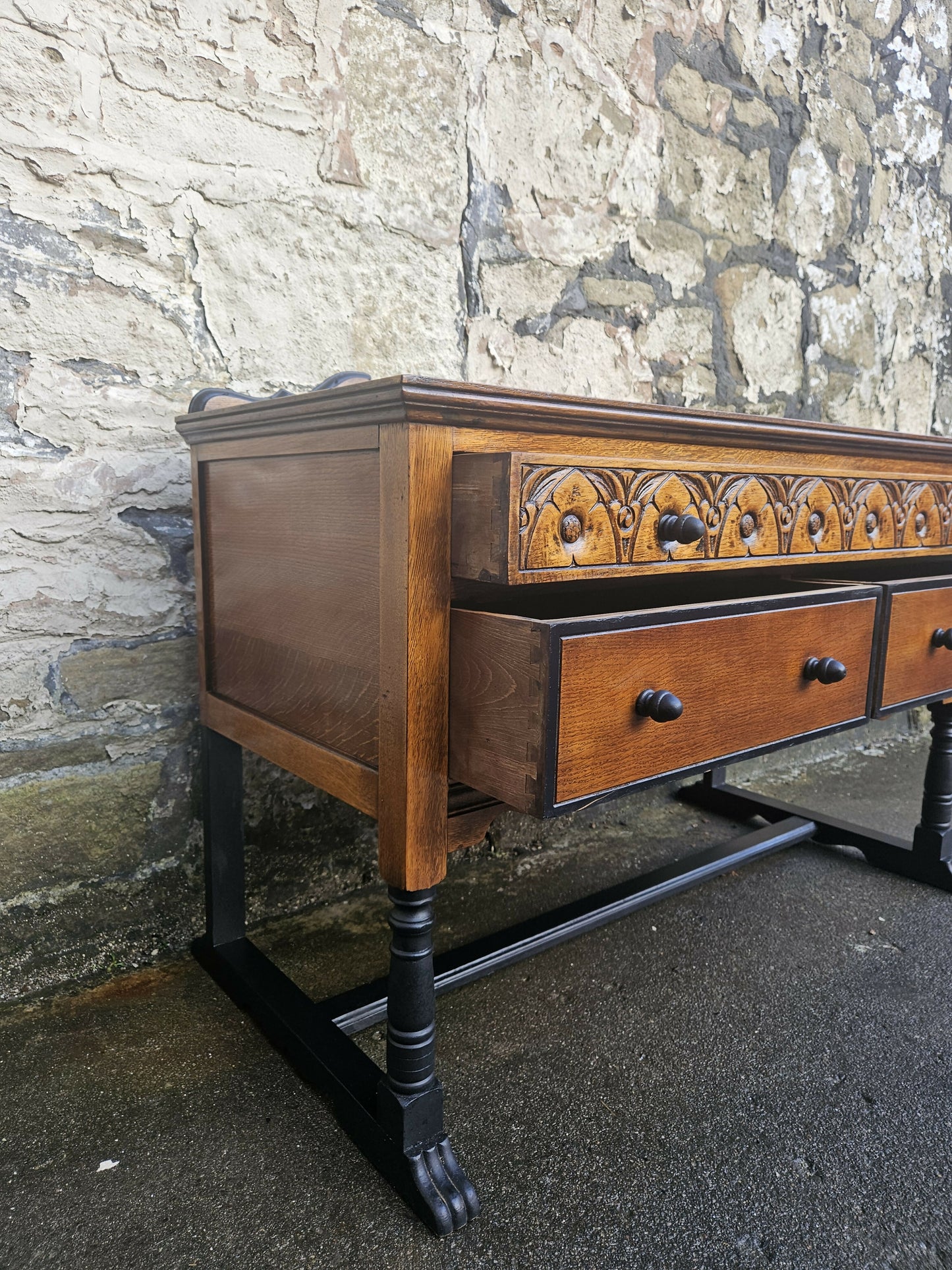 Vintage Chest Of Drawers Oak Tallboy Cabinet Three Drawer Chest With Ebonised Detailing
