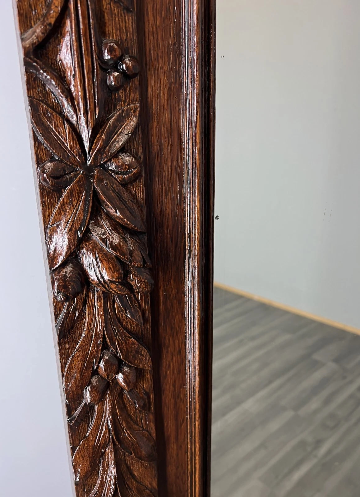 Antique French Oak Wall Mirror with Carved Frame Wall Decor 197cm LOT 4352