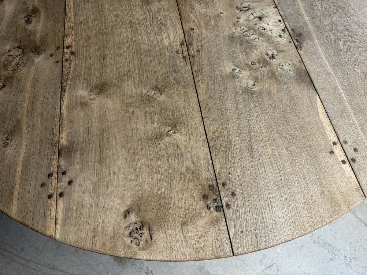 Large Round Bleached Oak Farmhouse Dining Table