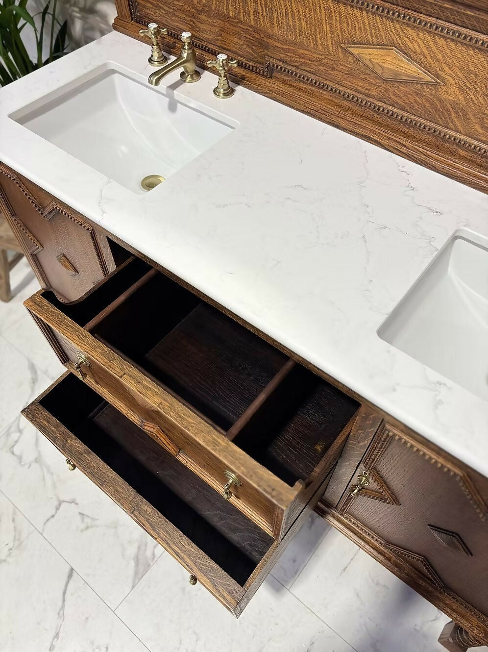 Vintage Wooden Oak Double Vanity Unit