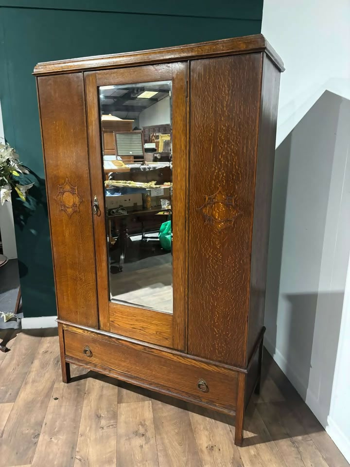 Vintage George V Mirrored Oak Double Wardrobe0